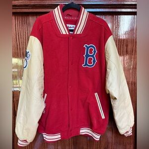 Boston Red Sox Majestic Men's Leather Wool Letterman Jacket XL Gold 2005 Vintage